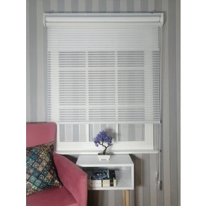 Serin Home Collection Beyaz Kalın Çizgili Yeni Sezon Çiftli Mekanizma Stor Tül ve Güneşlik