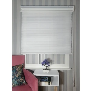 Serin Home Collection Beyaz Kalın Çizgili Yeni Sezon Çiftli Mekanizma Stor Tül ve Güneşlik