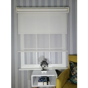 Serin Home Collection Krem Kalın Çizgili Yeni Sezon Çiftli Mekanizma Stor Tül ve Güneşlik