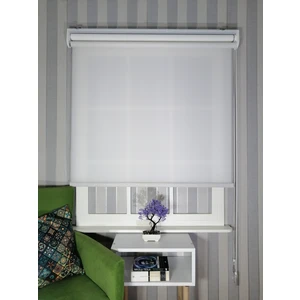 Serin Home Collection Beyaz İnce Desen Yeni Sezon Çiftli Mekanizma Stor Tül ve Güneşlik