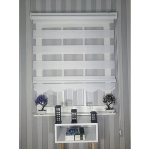 Serin Home Collection Beyaz Geniş Plise Gümüş Simli  Yeni Sezon Zebra Stor Perde