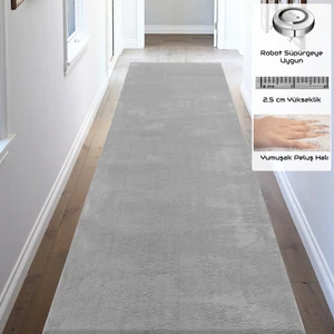 Yıkanabilir Post Peluş 100 x 370 cm 4007 Duman Gri Kaymaz Taban Kesme Yolluk Halı