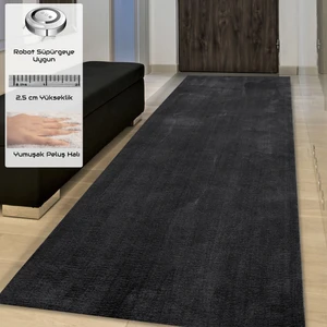 Yıkanabilir Post Peluş 80 x 120 cm 4003 Antrasit Kaymaz Taban Kesme Yolluk Halı