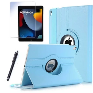Apple iPad 9 Kılıf 9. Nesil A2602 10.2 Dönebilen Tablet Kılıfı + Ekran Koruyucu + Tablet Kalemi Mavi