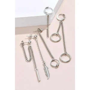 New Obsessions Zincirli 5'li Kadın Küpe Seti Rodyum Kaplama Taşsız Spor Tarz