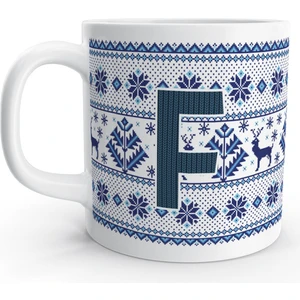 Rock'n Fox F Harfi Kış Nostaljisi Yılbaşı Noel Örgü Tasarım  Harfli Kupa Bardak