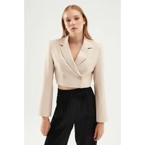 Kruvaze Crop Blazer Ceket Taş