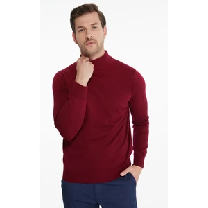 Erkek Bordo Regular Fit Yarım Balıkçı Triko Kazak
