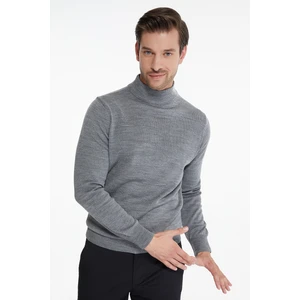 Erkek Gri Regular Fit Yarım Balıkçı Triko Kazak