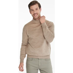 Erkek Bej Regular Fit Yarım Balıkçı Triko Kazak