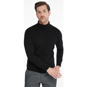 Erkek Siyah Desenli Tam Balıkçı Yaka Regular Fit Triko Kazak