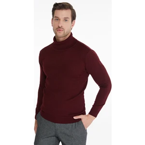 Erkek Bordo Desenli Tam Balıkçı Yaka Regular Fit Triko Kazak