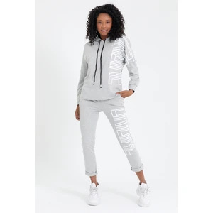 Pua Fashion Gri Yanı Yazılı Kapşonlu Sweat-Shirt