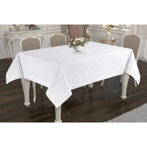 Ceki Home Natural Keten Çizgili Leke Tutmaz Yıkanabilir Masa Örtüsü Casmina Beyaz