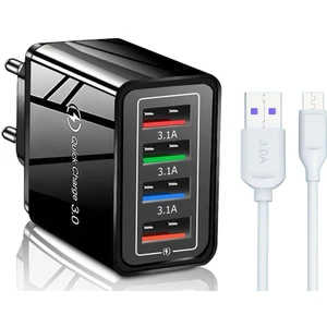 Hızlı Şarj Qc 3.0 4 USB Portlu 3.1A - 48W Çoklu Şarj Cihazı + 3 A Hızlı Şarj Kablosu - Type C