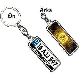 Hediye Zengini Kişiye Özel Plaka Metal Anahtarlık | Honda Neon Sarı Logo