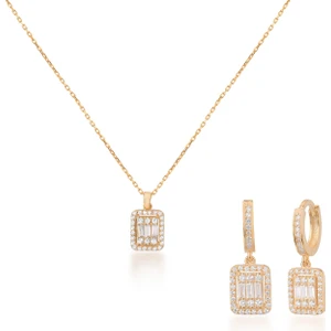 Coşar Silver Baget Taşlı Altın Kaplama İkili Gümüş Set