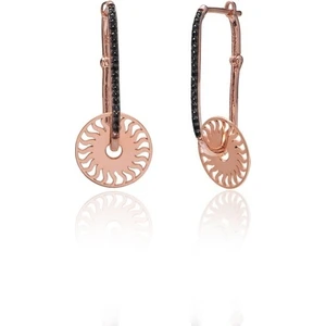 Coşar Silver Zirkon Taşlı Pırlanta Montür Rose Altın Kaplama Güneş Desenli Sallantılı  Gümüş Küpe