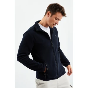 Tommy Life  Lacivert Erkek Yazı Nakışlı Dik Yaka Fermuarlı Standart Kalıp Sweatshirt Polar - 87992