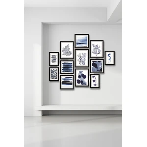 12 Parça Ahşap Tablo Seti  Mavi Desenler Salon Otuma Odası Yatak Odası Için Mdf Duvar Dekoru 70 x 65 cm