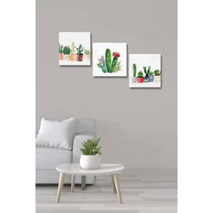 3'lü Ahşap Tablo Seti  Kaktüsler Salon Otuma Odası Yatak Odası Için Mdf Duvar Dekoru 90 x 30 cm