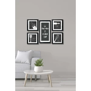 5li Ahşap Tablo Seti  Çerçeve Görünümlü Mdf Mutfak Duvar Dekoru 50 x 30 cm