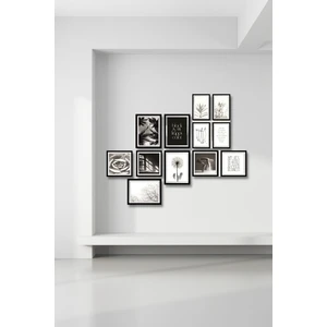 Nt Handmade 12 Parça Ahşap Tablo Seti - Black Is My Happy Color Salon Otuma Odası Yatak Odası Için Mdf Duvar Dekoru 90 x 75 cm
