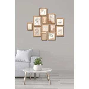 Nt Handmade 12 Parça Ahşap Tablo Seti - Çizgi Yüzler Boho Salon Otuma Odası Yatak Odası Için Mdf Duvar Dekoru 70 x 65 cm