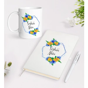 Kişiye Özel Isimli Beyaz Defter Kalem Kupa Seti-19