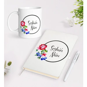 Kişiye Özel Isimli Beyaz Defter Kalem Kupa Seti-14