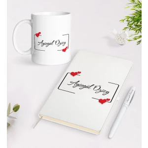 Kişiye Özel Isimli Beyaz Defter Kalem Kupa Seti-1
