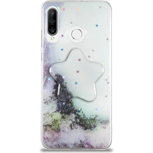 Case World Caseworld Huawei P30 Lite Kapak Mermer Desenli Pop Socketli Silikon Kılıf - Beyaz