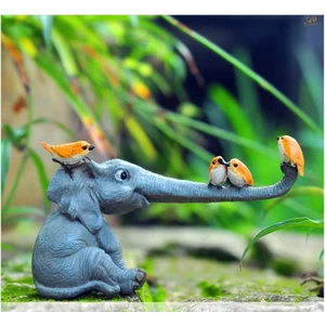 Cajuart Sevimli Fil ve Kuşlar Dekoratif Minyatür Biblo Ev Dekor