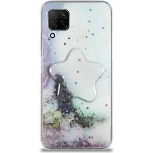 Case World Caseworld Huawei P40 Lite Kapak Mermer Desenli Pop Socketli Silikon Kılıf - Beyaz