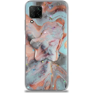 Case World Caseworld Huawei P40 Lite Kapak Mermer Desenli Pop Socketli Silikon Kılıf - Mercan