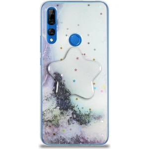 Case World Caseworld Huawei Y9 Prime 2019 Kapak Mermer Desenli Pop Socketli Silikon Kılıf - Beyaz