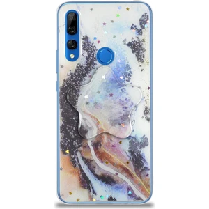 Case World Caseworld Huawei Y9 Prime 2019 Kapak Mermer Desenli Pop Socketli Silikon Kılıf - Mor