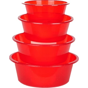 Simli 4'lü Badya, Renkli Badya Set, Bulaşık Leğeni, Kırmızı