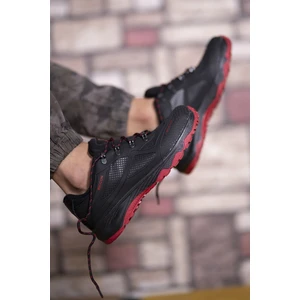 Unisex 3D Rubber Trekking Ayakkabı Siyah Kırmızı Su Geçirmez Rahat Taban Özellikli