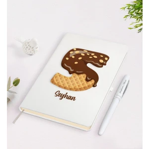 Kişiye Özel Çikolata Harfli Beyaz Defter + Kalem Seti-1