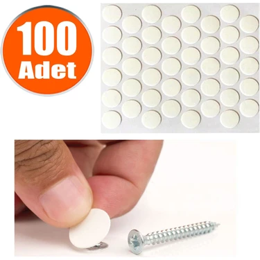 BADEM10 Yapışkanlı Vida Tapası Tıpası Beyaz Vida Kapatıcı Kapağı (100