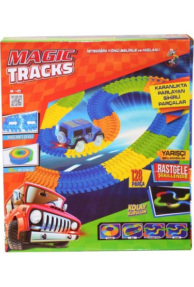 Gepettoys 8030 Gepettoys, Magic Tracks Karanlıkta Parlayan Yarış Pisti ve Işıklı Yarışçı Arabalar, 128 Parça