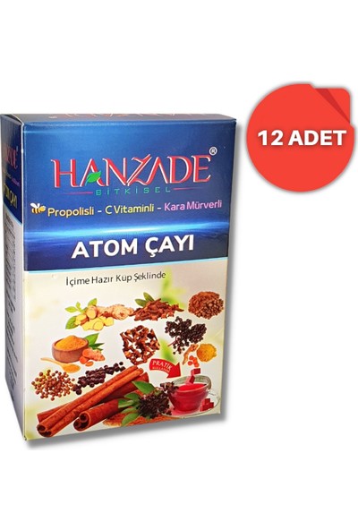 Hanzade Bitkisel Propolisli - C Vitaminli - Kara Mürverli Atom Çayı 150 gr x 12 Adet