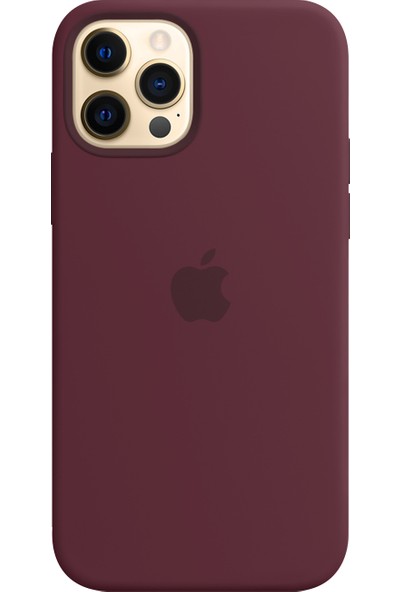 Abk Fashion Apple iPhone 12 Pro Max Logolu Kılıf Silikon Bordo - Altı Kapalı Iç Kısım Kadife Kapak Kılıf