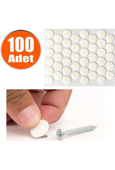 BADEM10 Yapışkanlı Vida Tapası Beyaz Vida Kapatıcı Kapağı (100 Adet)