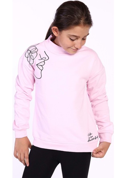 Toontoy Kız Çocuk Nakışlı Taş Işlemeli Balıkçı Yaka Sweatshirt
