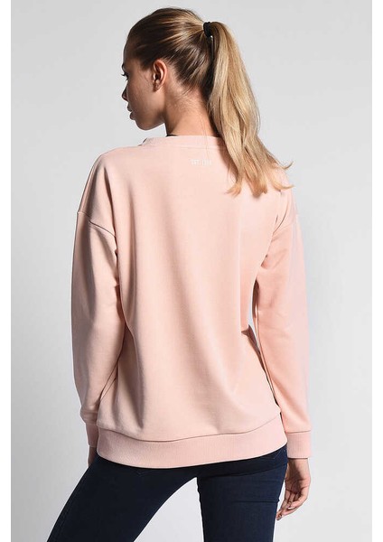 ALAMEDA Pembe Bisiklet Yaka Baskılı Oversize Kadın Sweatshirt indirimleri