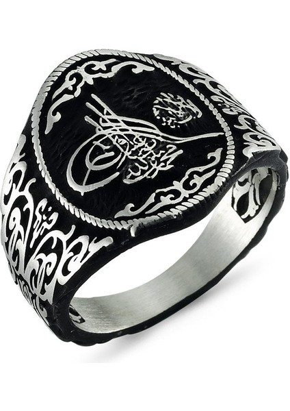 Osmanlı Tuğralı Taşsız Gümüş Erkek Yüzük