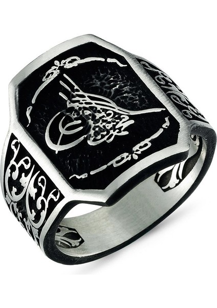 Tuğra Motifli Taşsız Gümüş Erkek Yüzük