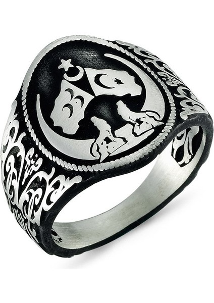 Bozkurt Ayyıldız Üç Hilal Motifli Taşsız Gümüş Erkek Yüzük